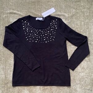 Liz Claiborne Black Pearl-Embellished Scoop Neck Top